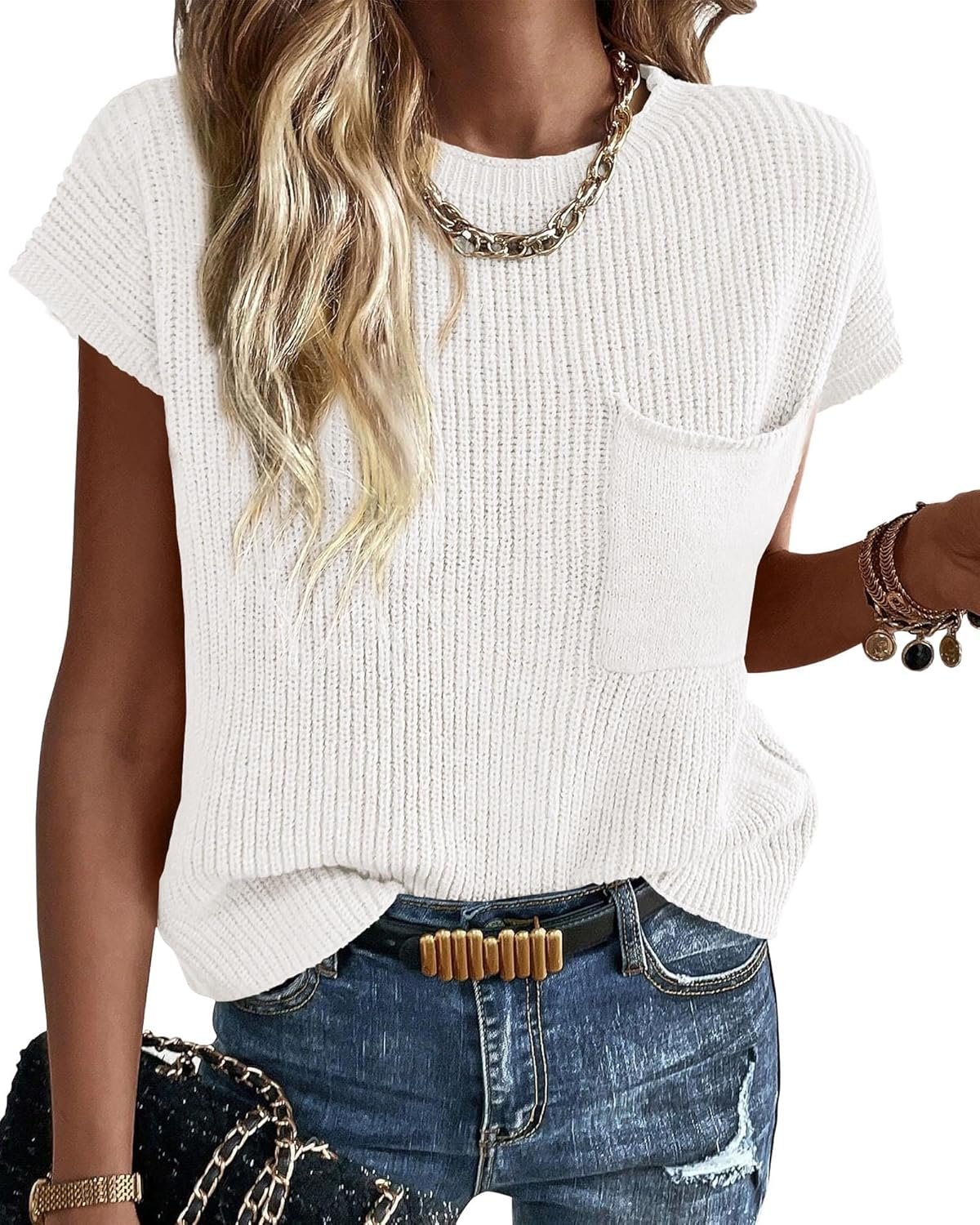 KIRUNDO Summer Fall Short Sleeve Sweater for Women 2026 Casual Sweater Vest Cotton Knit Pullover Tank Tops Fashion Clothing