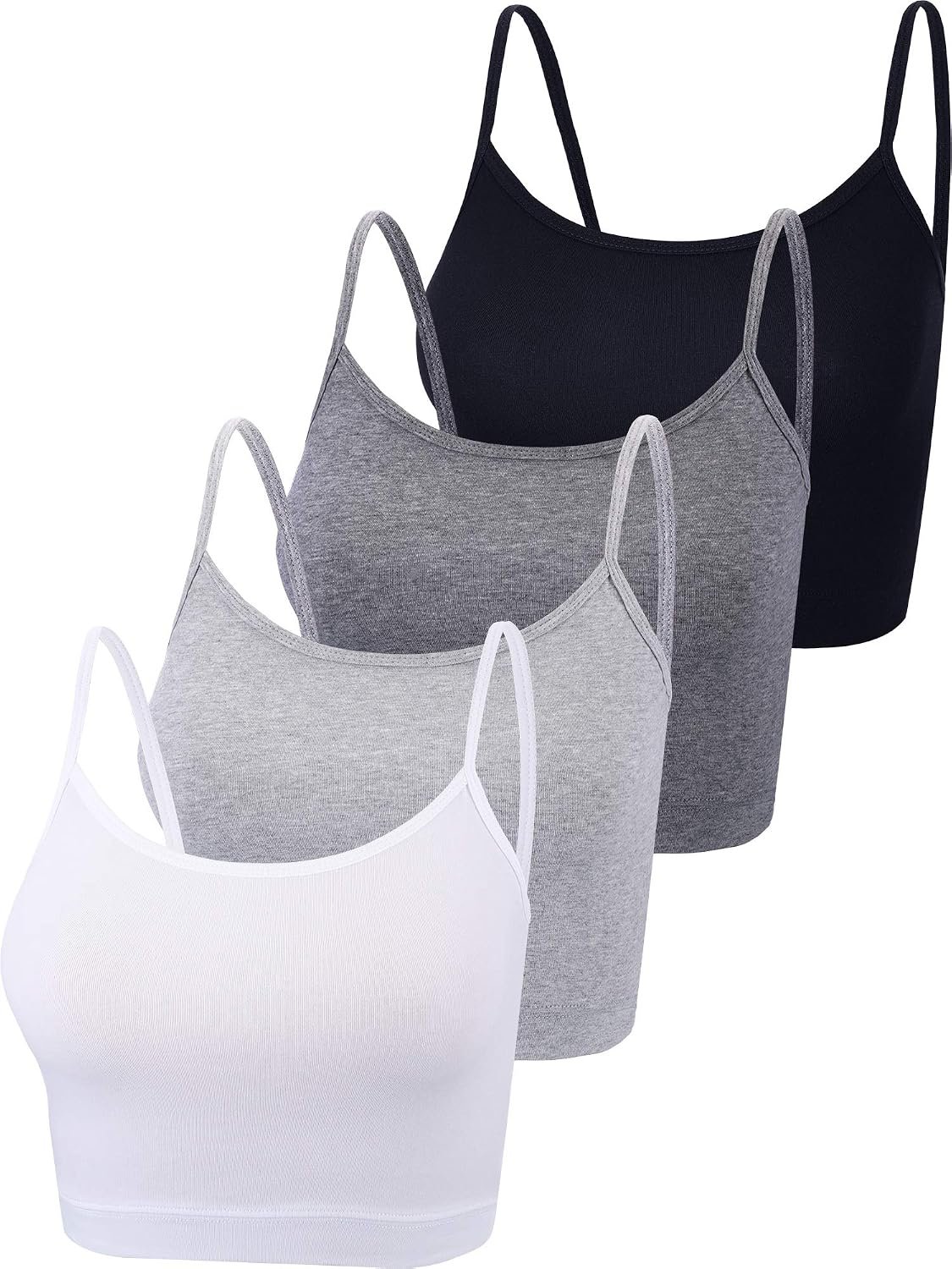 Boao 4 Pack Women’s Cropped Tank Tops, Cotton Spaghetti Strap Crop Top Basic Sports Crop Cami Half Camisoles for Teen Girls