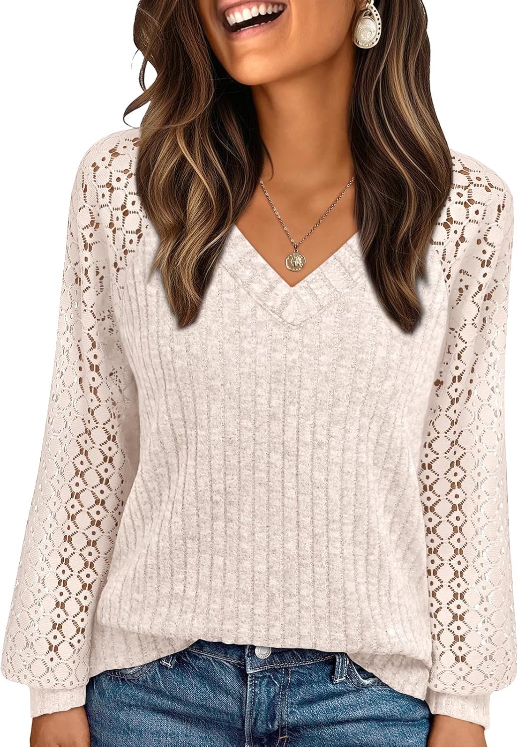 AUTOMET Women Fall Tops Spring Fashion 2026 Lace Long Sleeve Shirts Summer Sweaters Dressy Casual Tunic Blouse Work Clothing