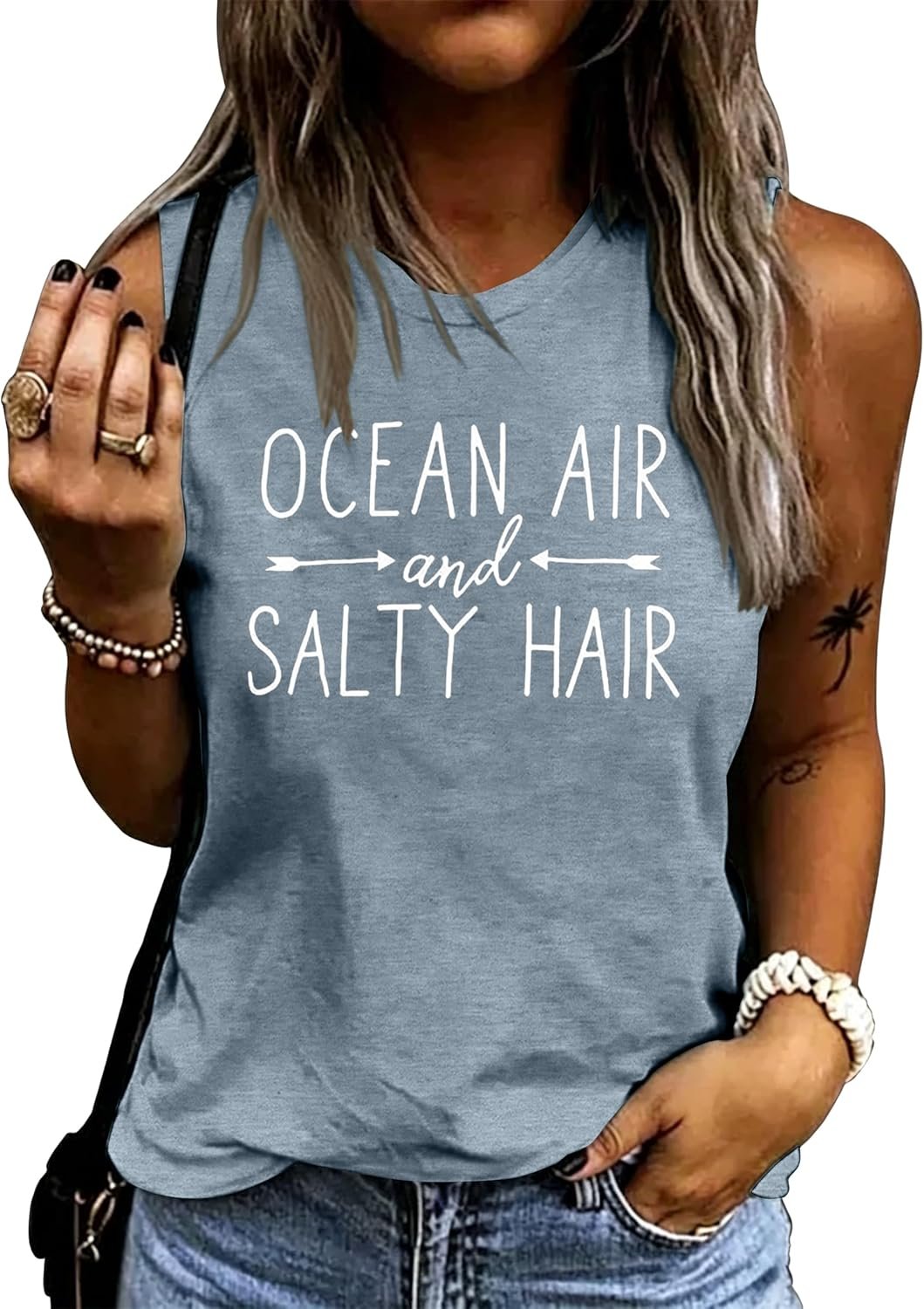 BANGELY Beach Tanks Women Beach Shirts Ocean Air and Salty Hair Tank Funny Cruise Summer Sleeveless Family Vacation Vest Top