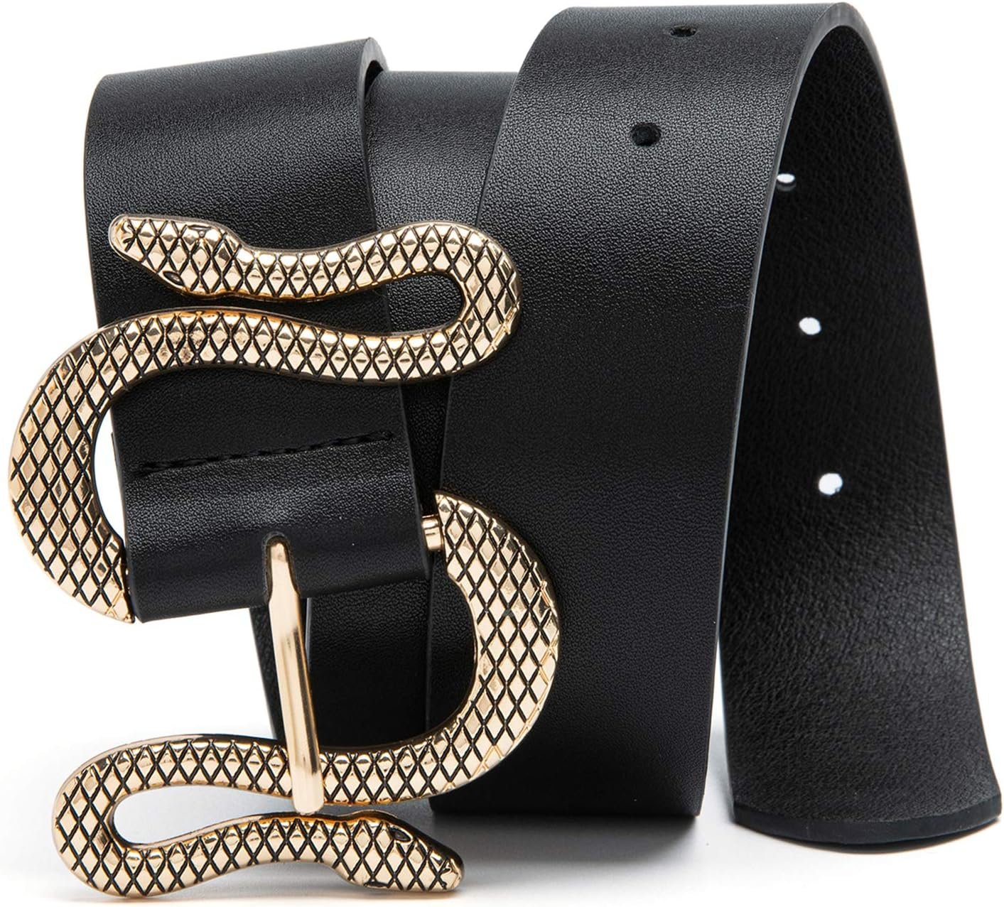 MORELESS Designer Belts for Jeans Women Leather Belt with Snake Buckle
