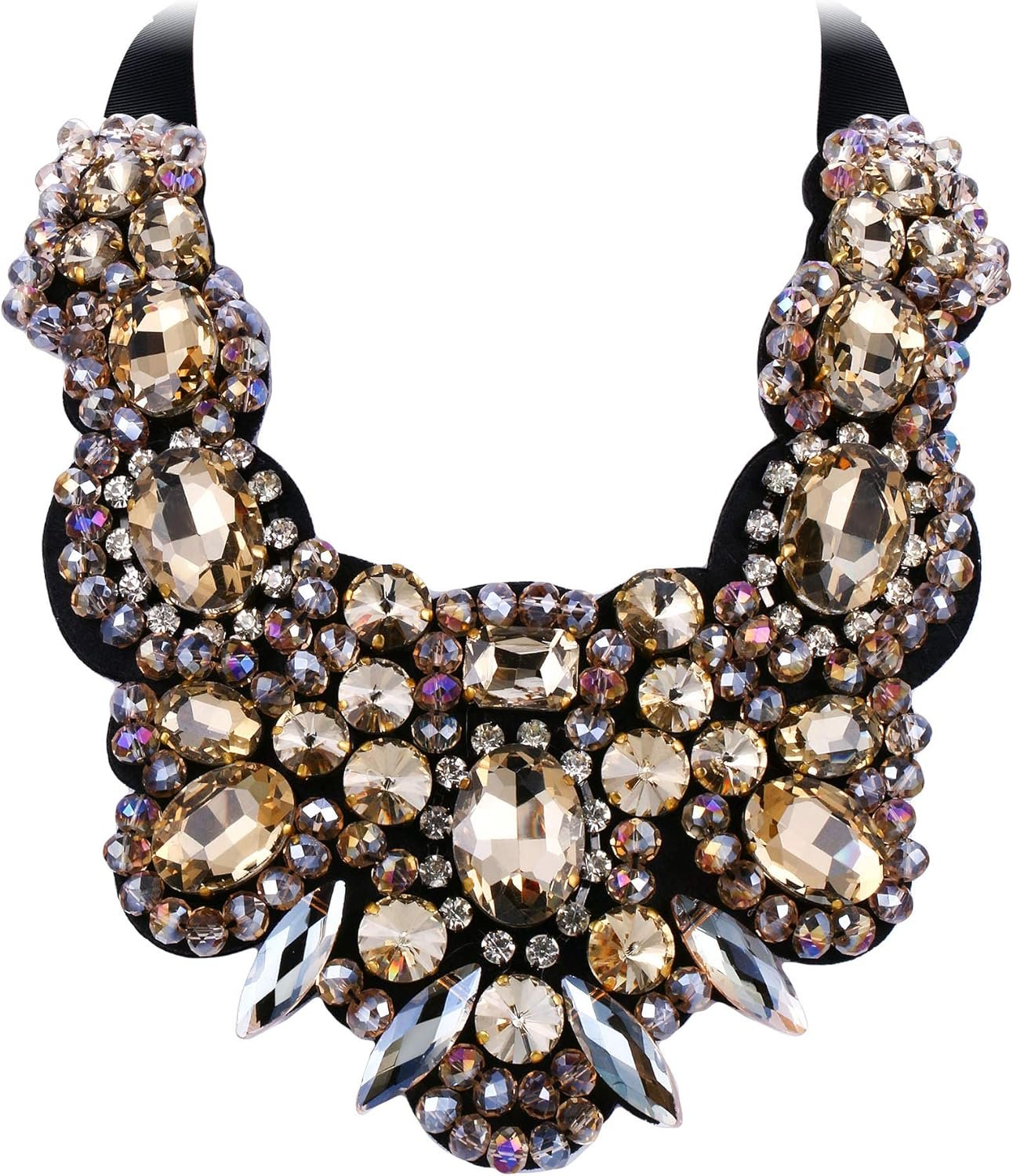 Flyonce Rhinestone Crystal Bib Chunky Collar Statement Necklace for Women Costume Jewelry