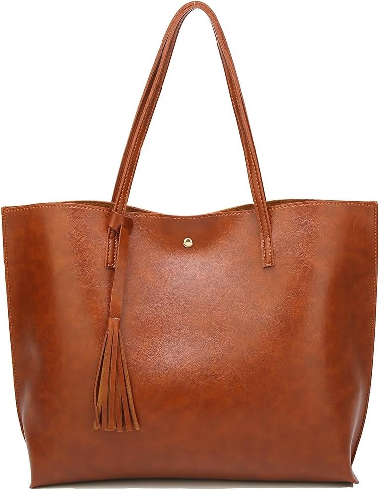 Dreubea Women’s Soft Faux Leather Tote Shoulder Bag from, Big Capacity Tassel Handbag