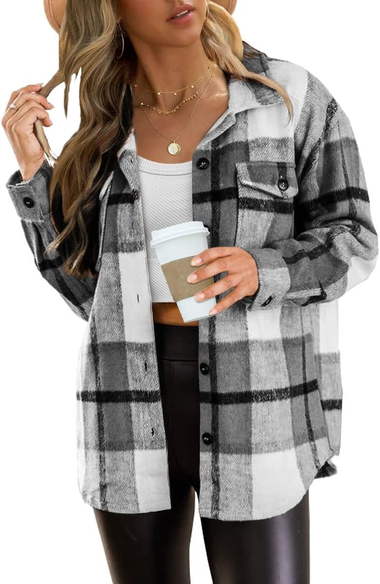 AUTOMET Shackets for Women Plaid Flannel Shirts Fall Winter Jackets Cute Tops Trendy Western Cowgirl Outfits Girls Coats
