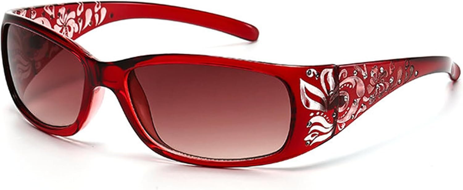 willochra fashion Y2K Polarized Sunglasses for Women Rhinestone Wrap Around Rectangular Sunglasses UV400 Protection