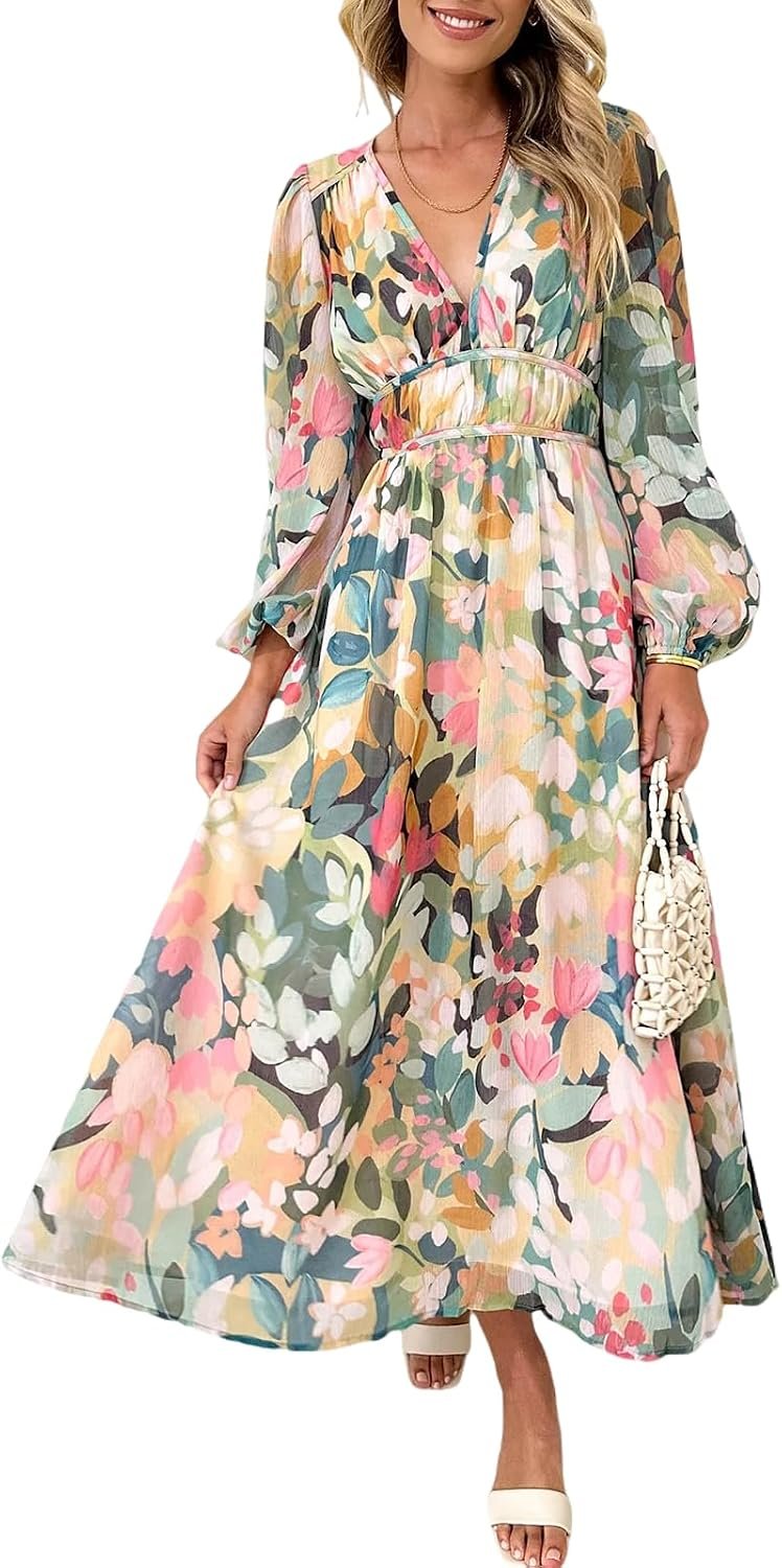 Maxigerui Women’s Long Sleeve Floral Maxi Dress 2026 Spring Summer Wedding Guest Dress