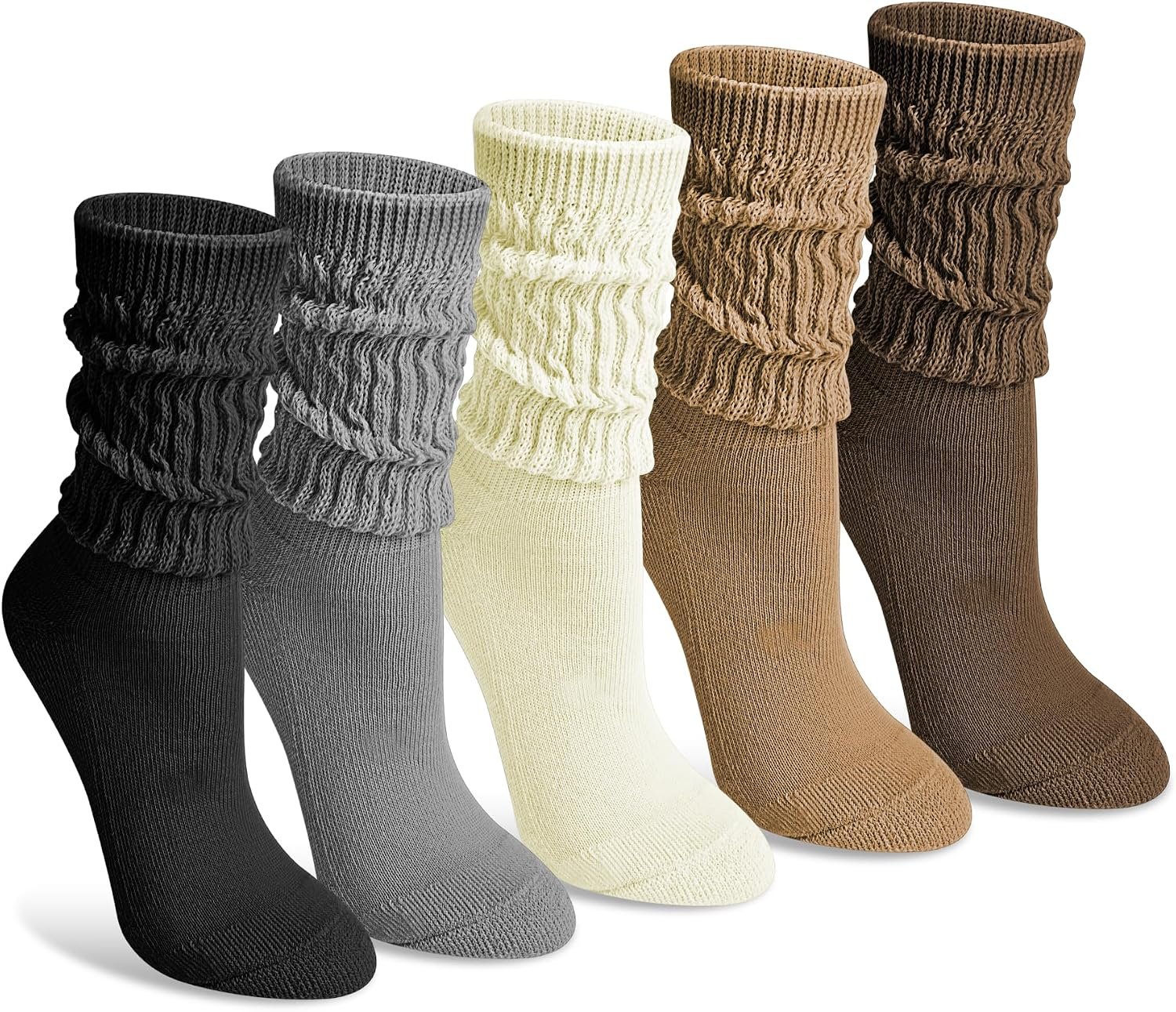 Justay 5 Pairs Slouchy Socks for Women – Slouch Long Crew Knit Boot Athletic Calf Tube Scrunch Socks