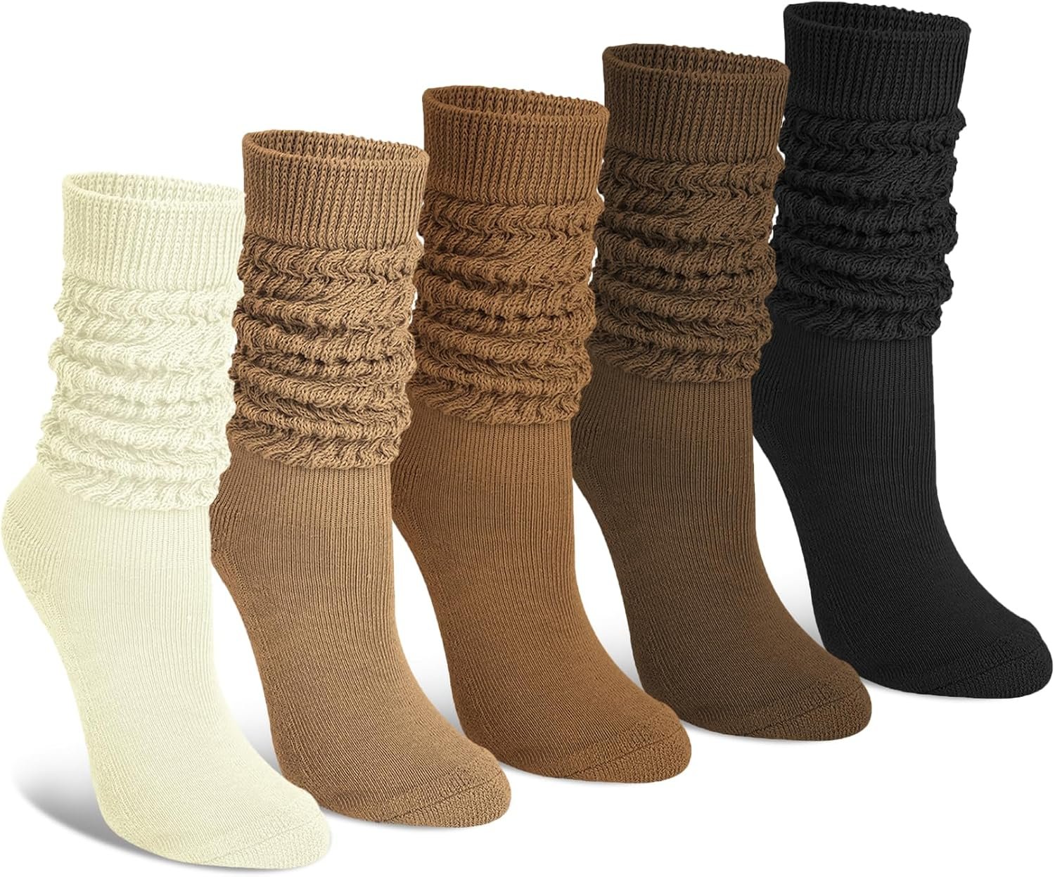 Justay 5 Pairs Slouchy Socks for Women – Knit Cotton Tube Cute Knee High Boot Long Scrunch Slouch Socks Gifts