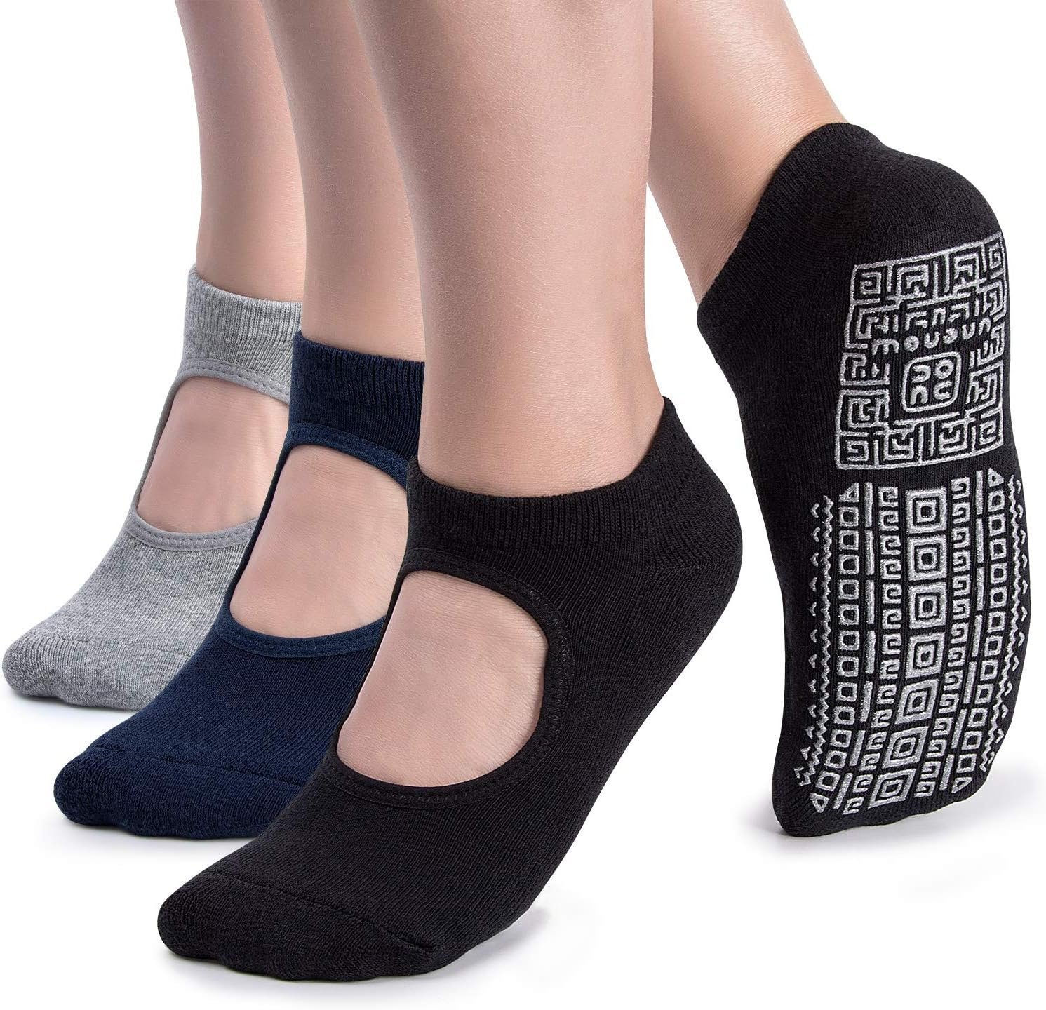 Non Slip Grip Yoga Socks for Women with Cushion for Pilates, Barre, Home | Breathable cotton, Ankle High, Cushioned Sole, Anti Skid, Grippy Socks for Yoga, Pregnant, Elderly, Hospital, Barefoot