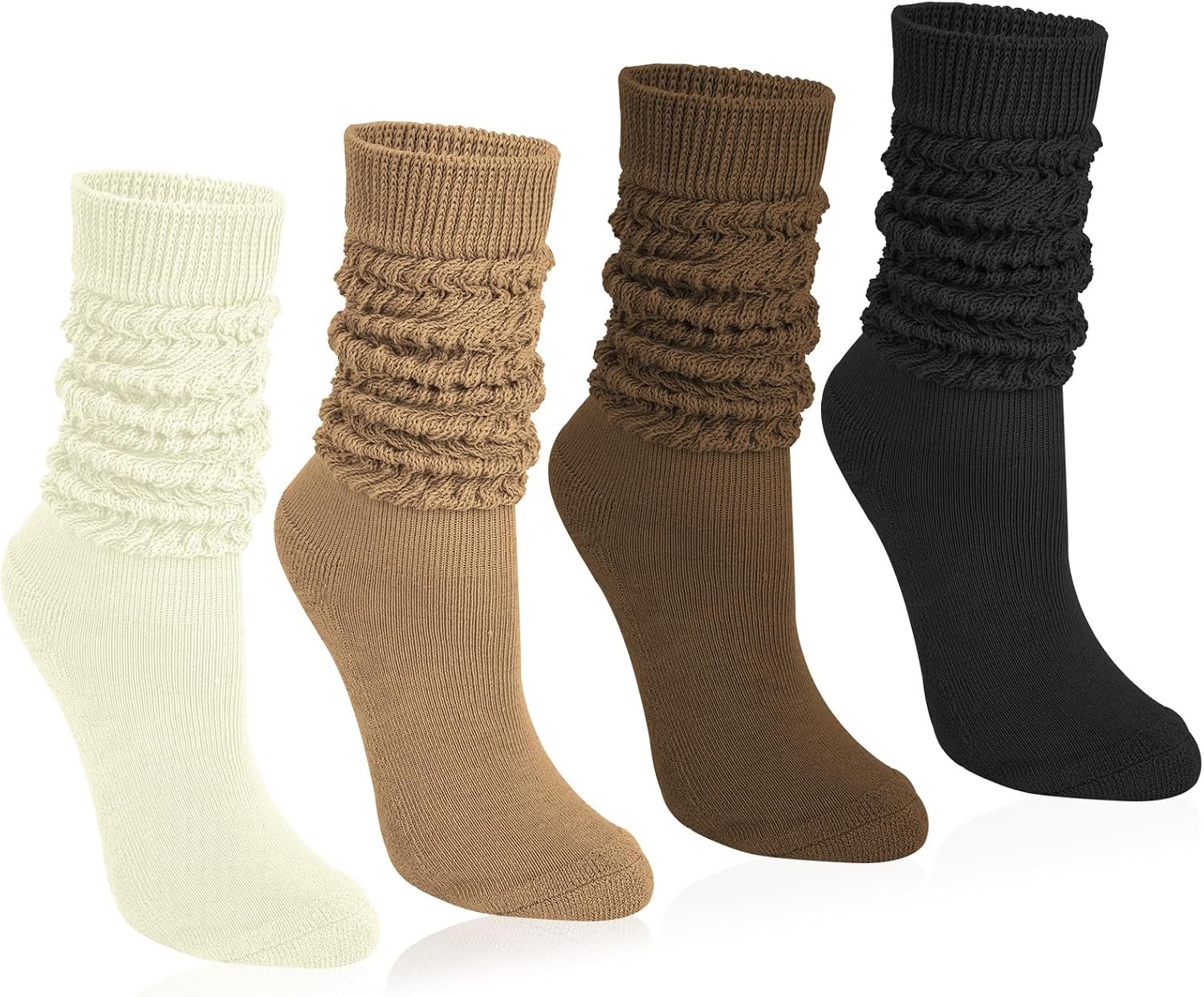 Justay 4 Pairs Slouchy Socks for Women, Scrunch Boot Long Knee High Knit Tube Athletic Slouch Socks for Woman