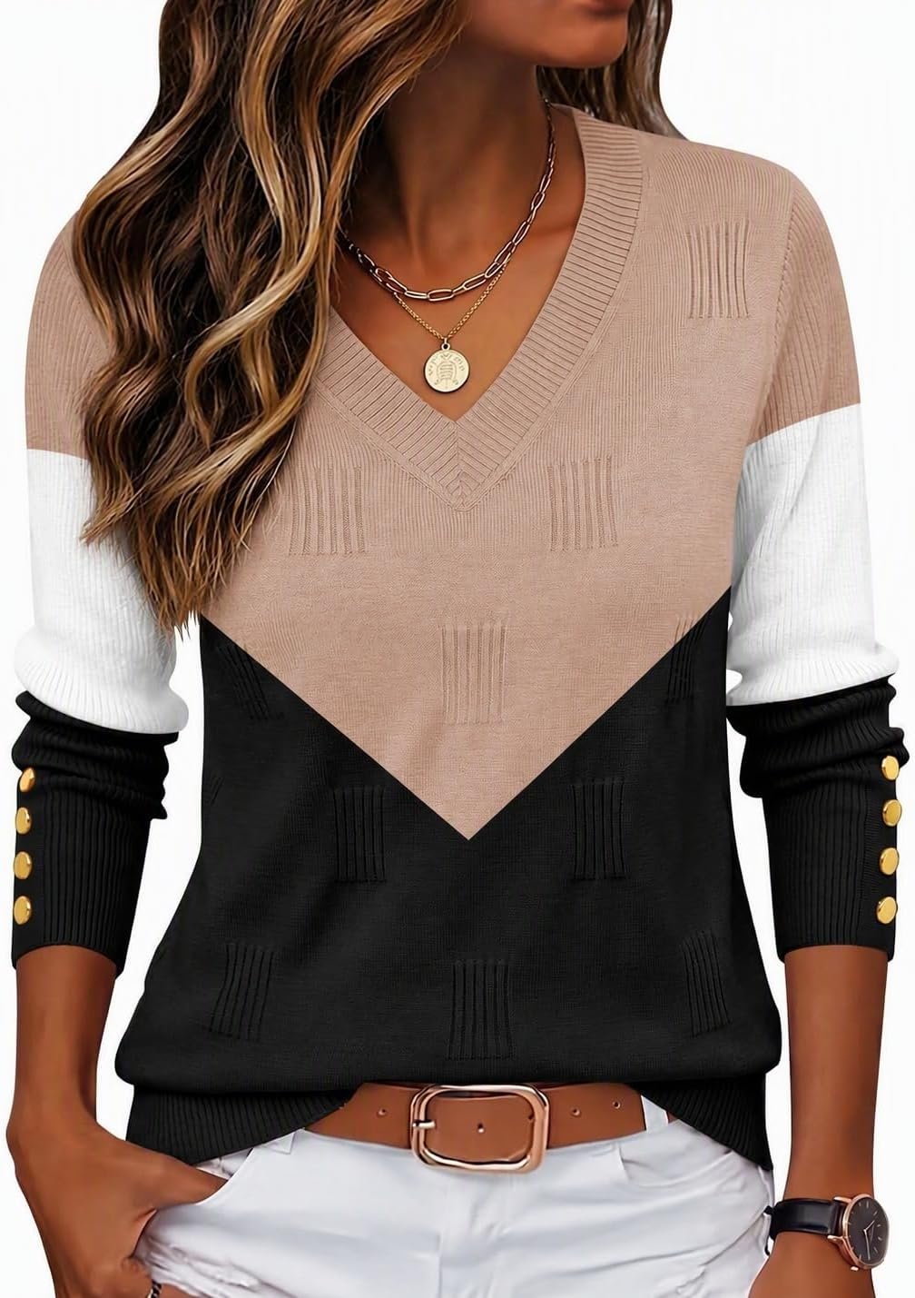 Zeagoo Womens V Neck Sweaters Long Sleeve Lightweight with Buttons Oufits
