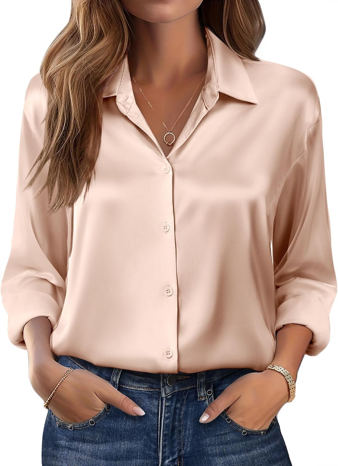 Zeagoo Womens Tops Long Sleeve Satin Silk Button Down Shirts Dressy Blouses | Business Casual Outfits, Fall Clothes, Button Up Shirts, Work Office Outfits, Professional formal Tops