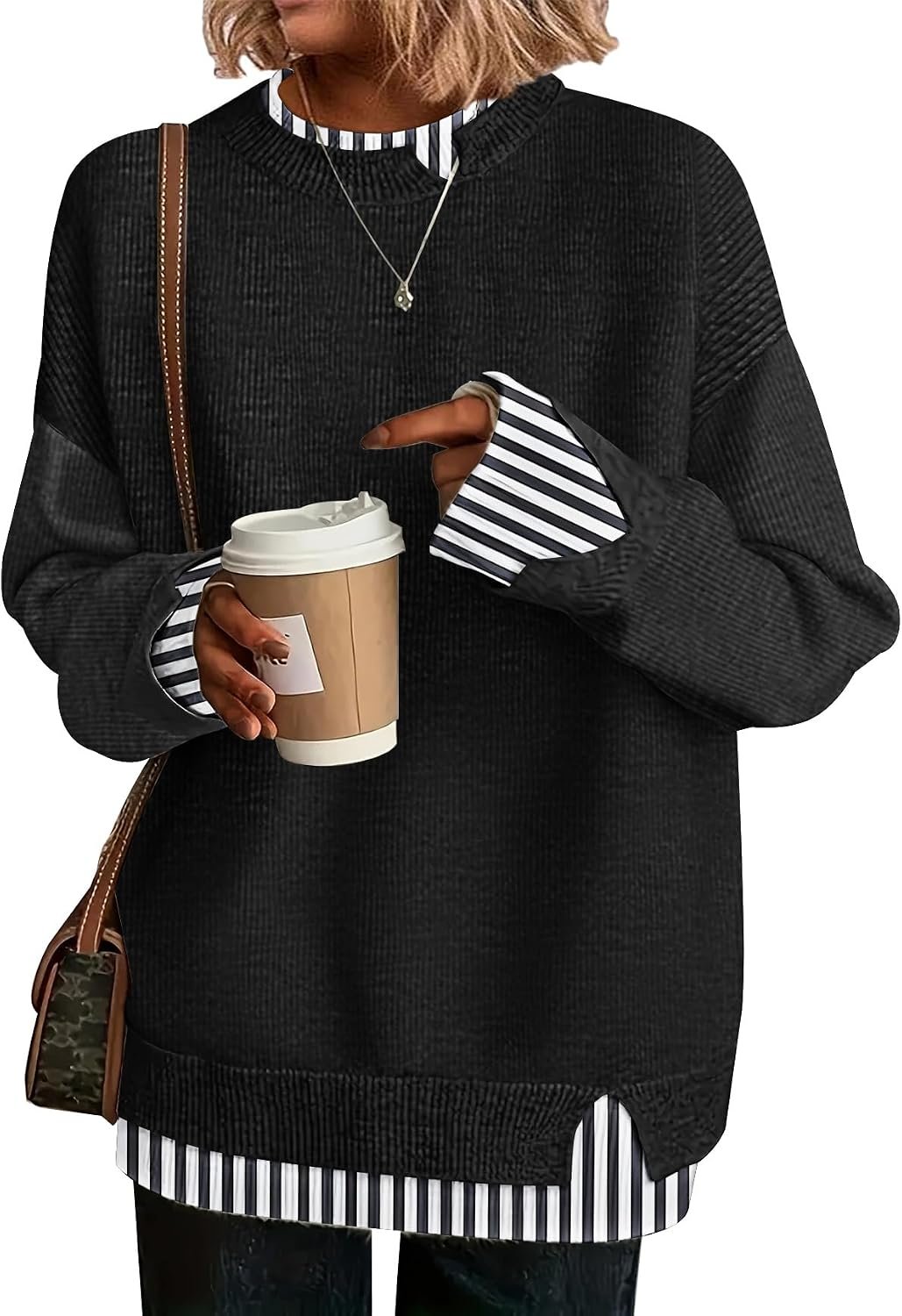 Womens Sweaters Fall Clothes Fashion 2026 Sweater School Teacher Outfits | Disamer Womens Sweater,Cowboy Chic Knit Cozy Sweater,Patchwork Long Sleeve Pullover Tops,Layered Winter Oversized Sweaters