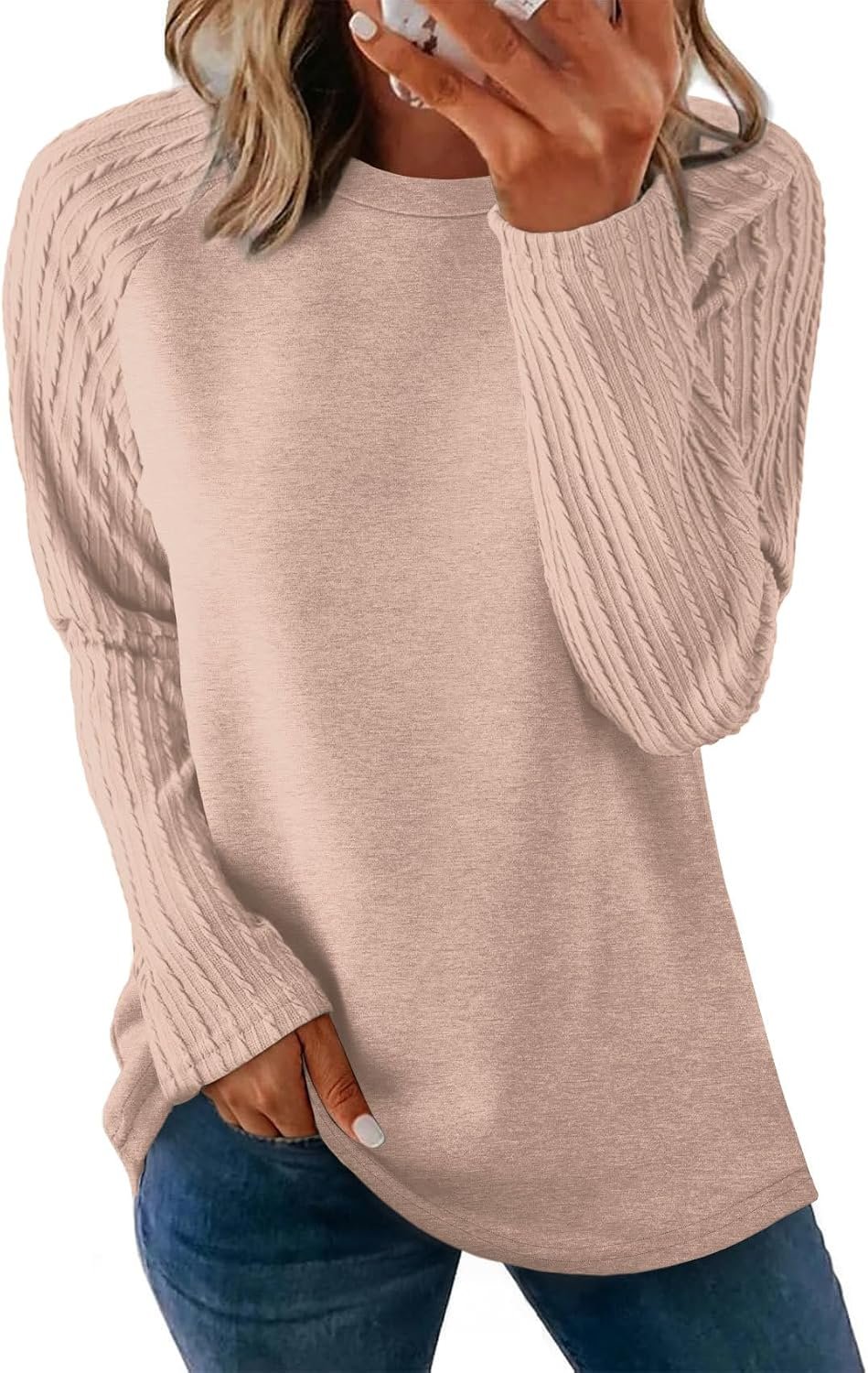 OFEEFAN Long Sleeve Shirts for Womens Fall Fashion 2026 Crewneck Oversized Sweatshirt Tunic Tops to Wear with Leggings