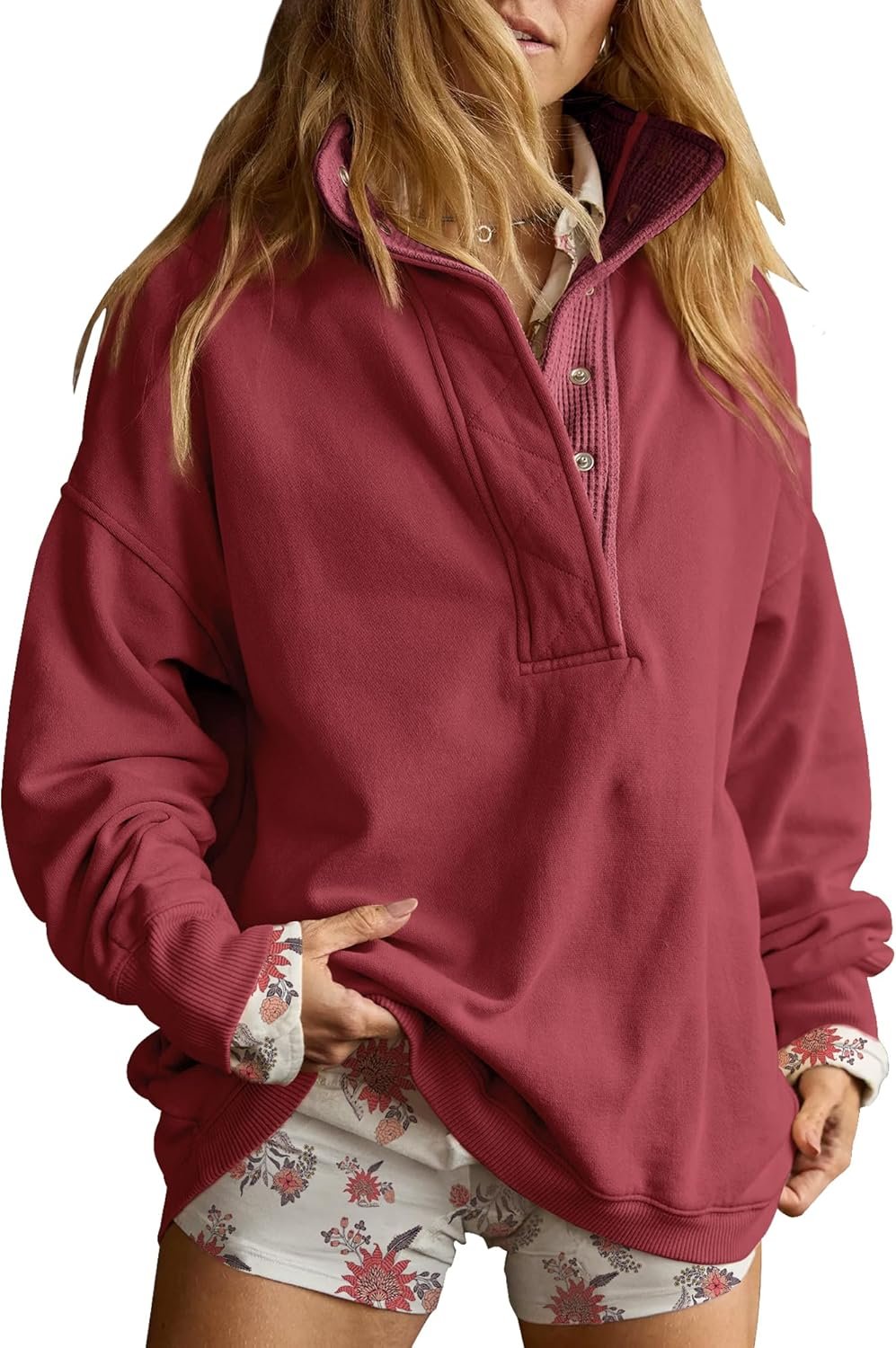Gacaky Sweatshirt for Women Oversized Henley Neck Pullover Top Fall Outfits | Oversized Silhouette, Quilted Placket Detail, Henley Sweatshirt, Comfort Soft Sweaters, Fall Winter Fashion Outfits Clothes