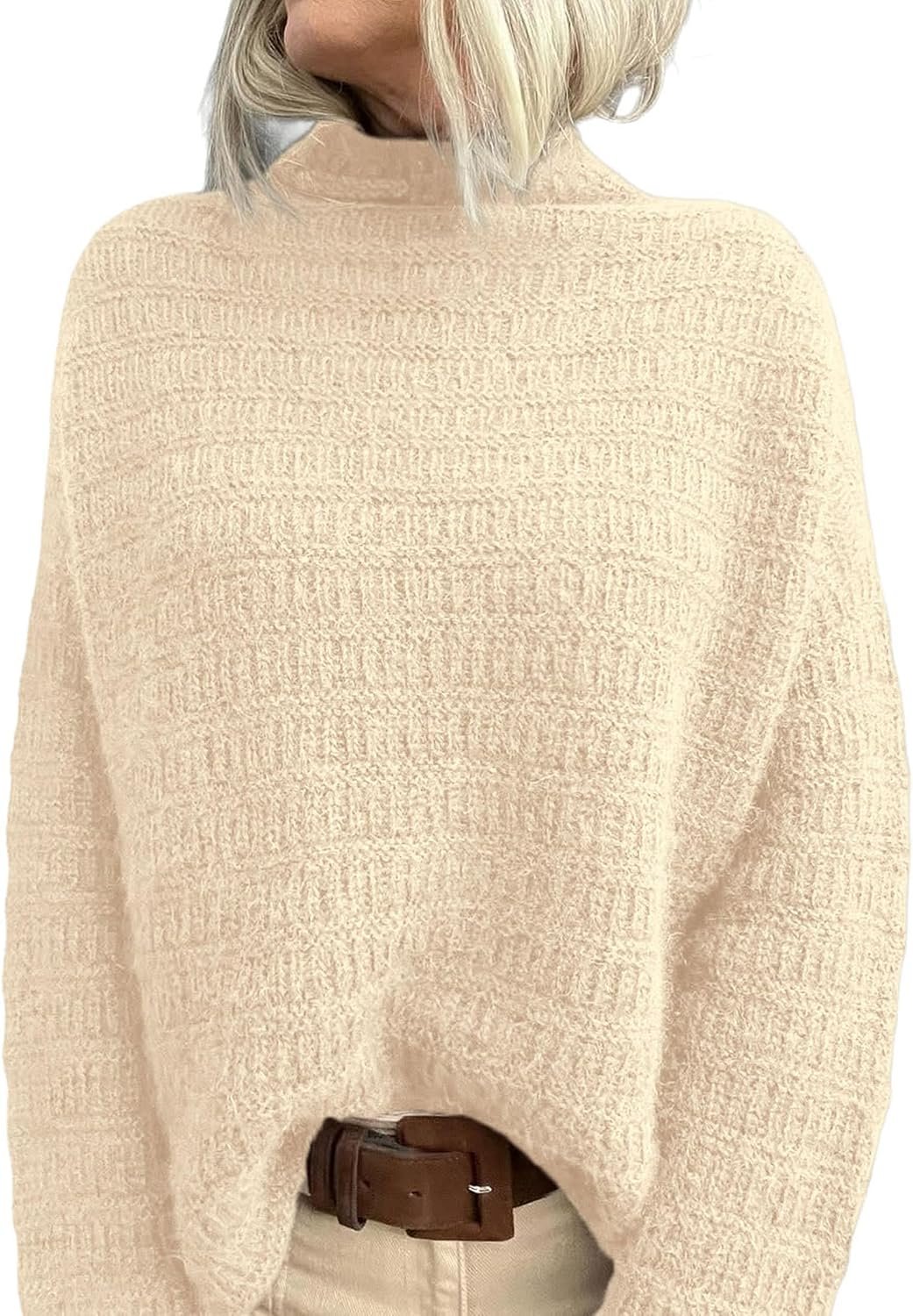 PRETTYGARDEN Womens Mock Neck Oversized Sweaters 2026 Long Sleeve Pullover Fall Sweater Knit Jumper Tops Winter Clothing