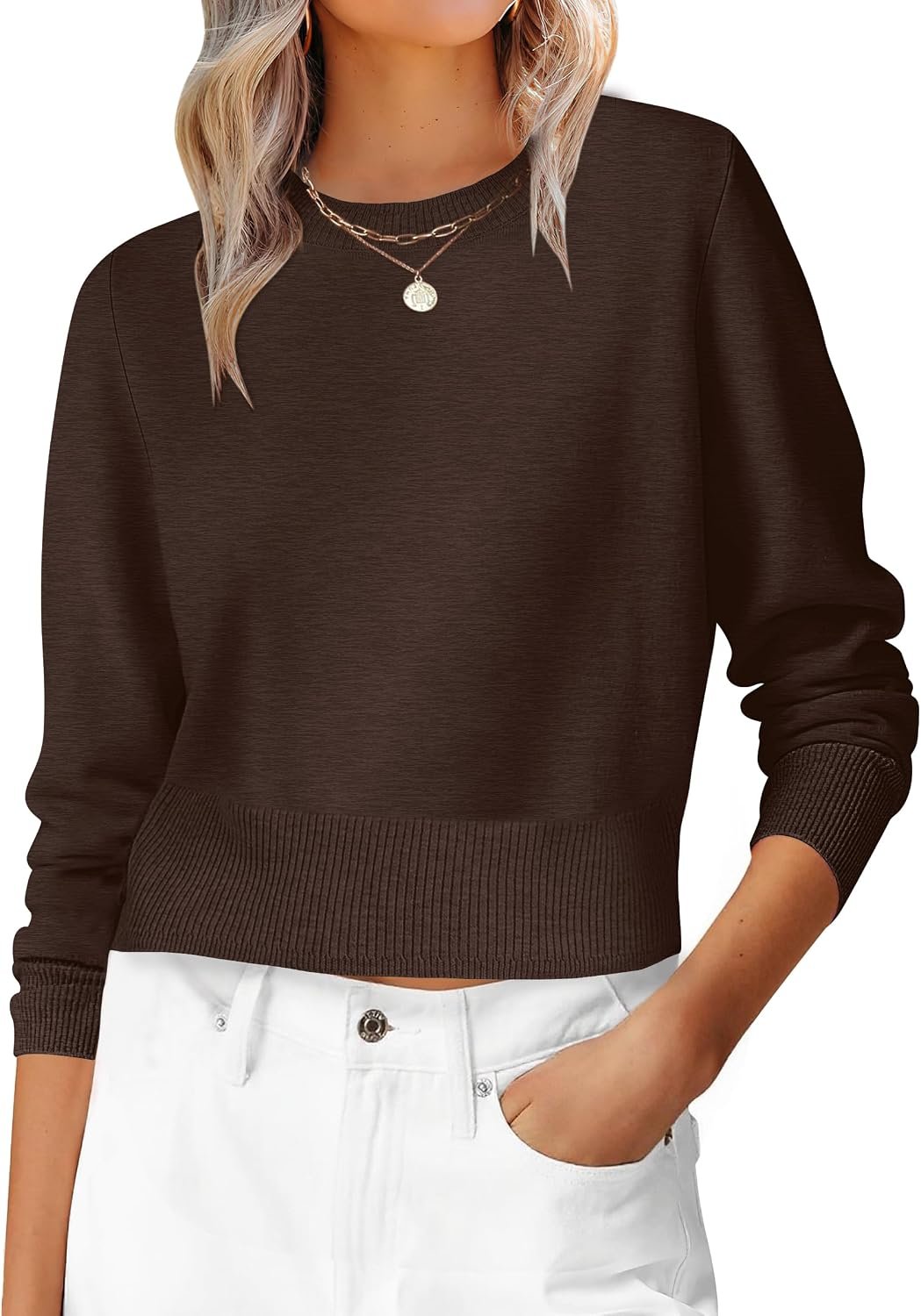 ANRABESS Women’s Long Sleeve Cropped Crew Neck Lightweight Fall Sweaters