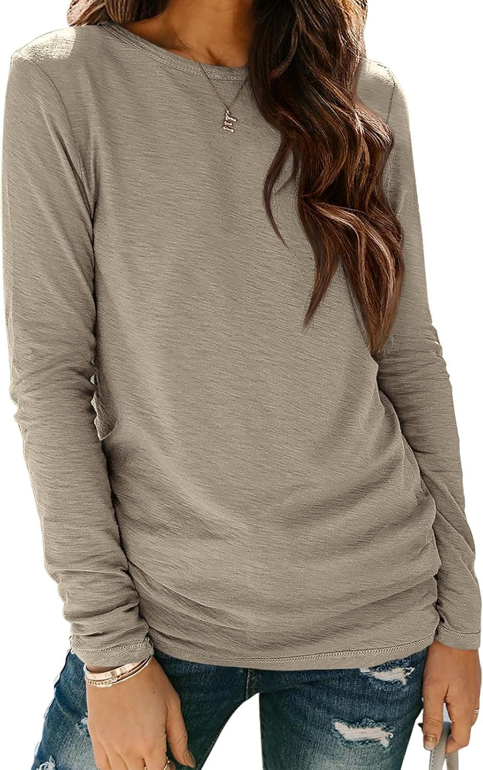 ATHMILE Womens Long Sleeve Shirts Basic Tee Casual Tops Cotton Underscrub
